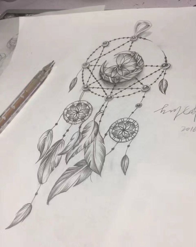 原创-捕梦网纹身图片_手稿颈部腰部背部手臂腿部欧美清新几何植物纹身图案