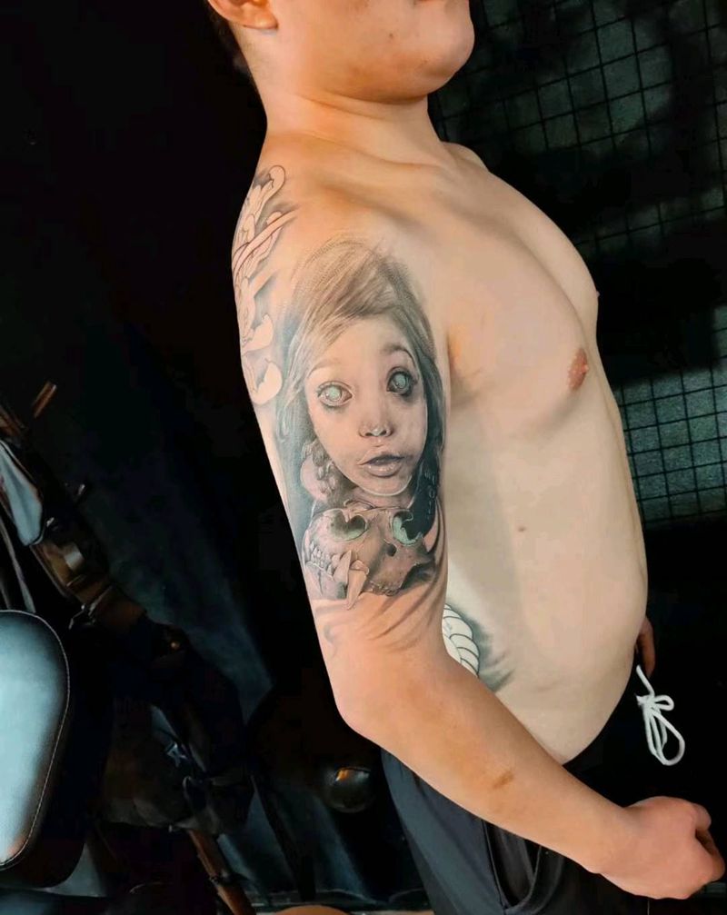 暗黑女孩。恢复后。纹身图片_欧美写实纹身图案