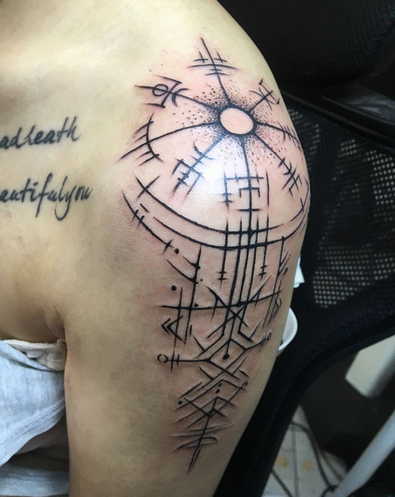 方向纹身图片_手臂几何图腾纹身图案