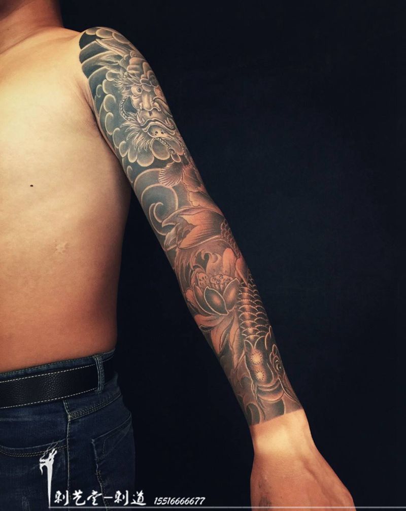 收工吧 还你一条完整的花臂 附加一块隐形的⌚️～[嘿哈]纹身图片