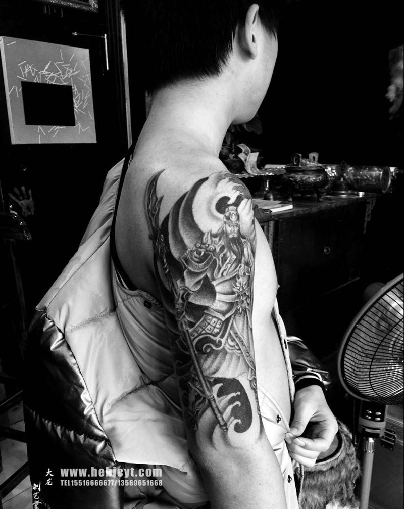 关公纹身图片_成品手臂传统人物纹身图案