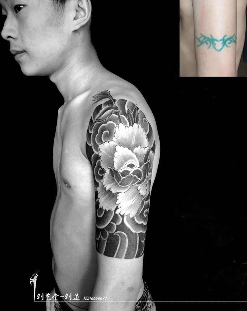 修改结束纹身图片_成品手臂传统习俗风景植物纹身图案