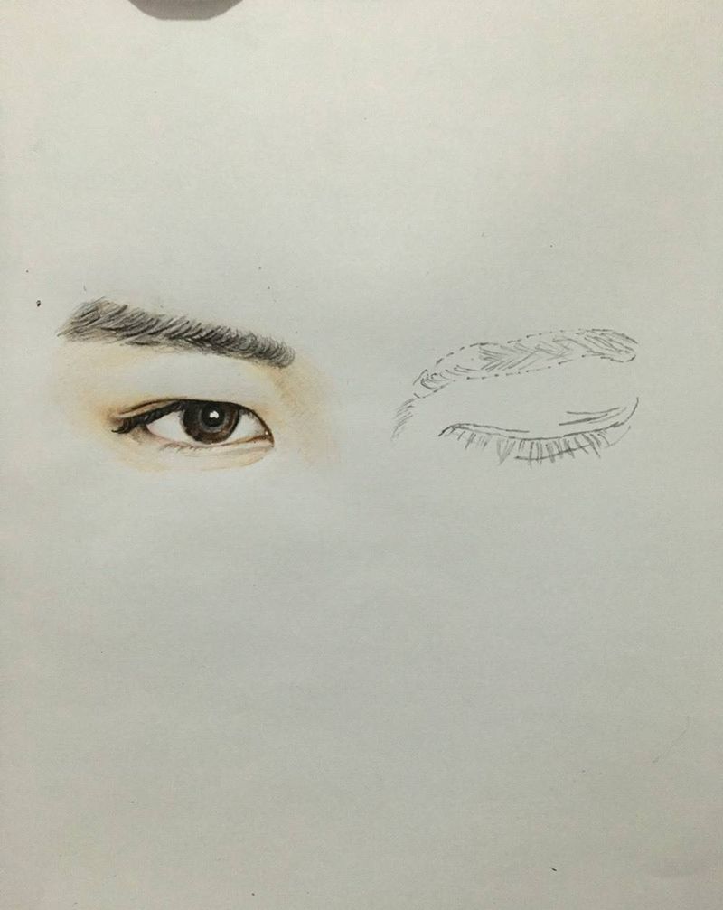 明星的眼睛纹身图片_手稿肖像写实清新平顶山人物手臂纹身图案