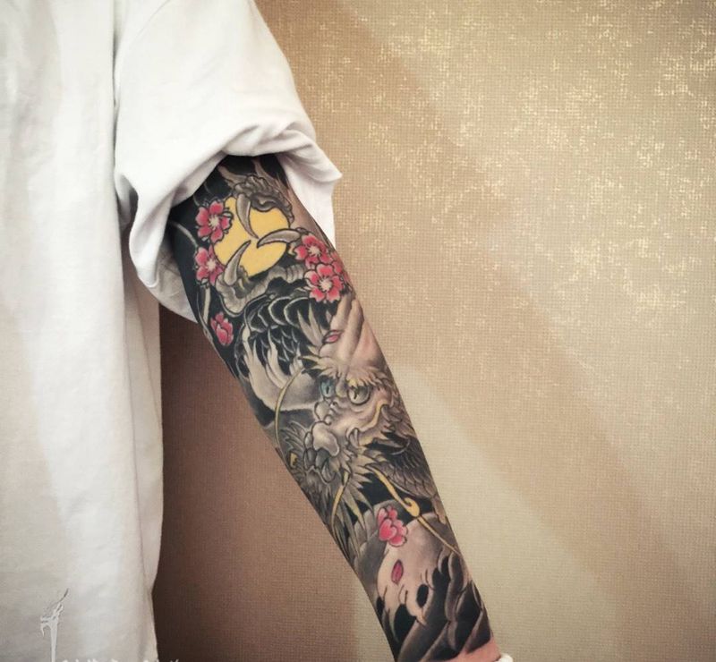 前些年给这位女孩做的花臂 今日有缘再见~纹身图片