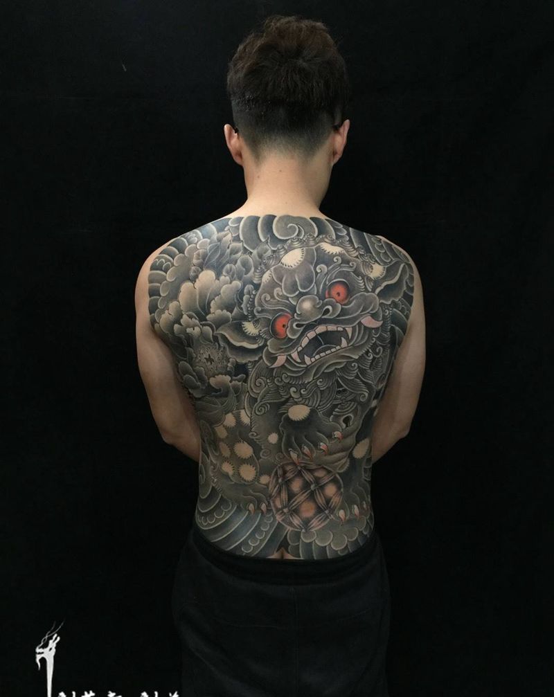为17年收工纹身图片_成品背部臀部传统习俗鬼神动物原创宗教国画纹身图案