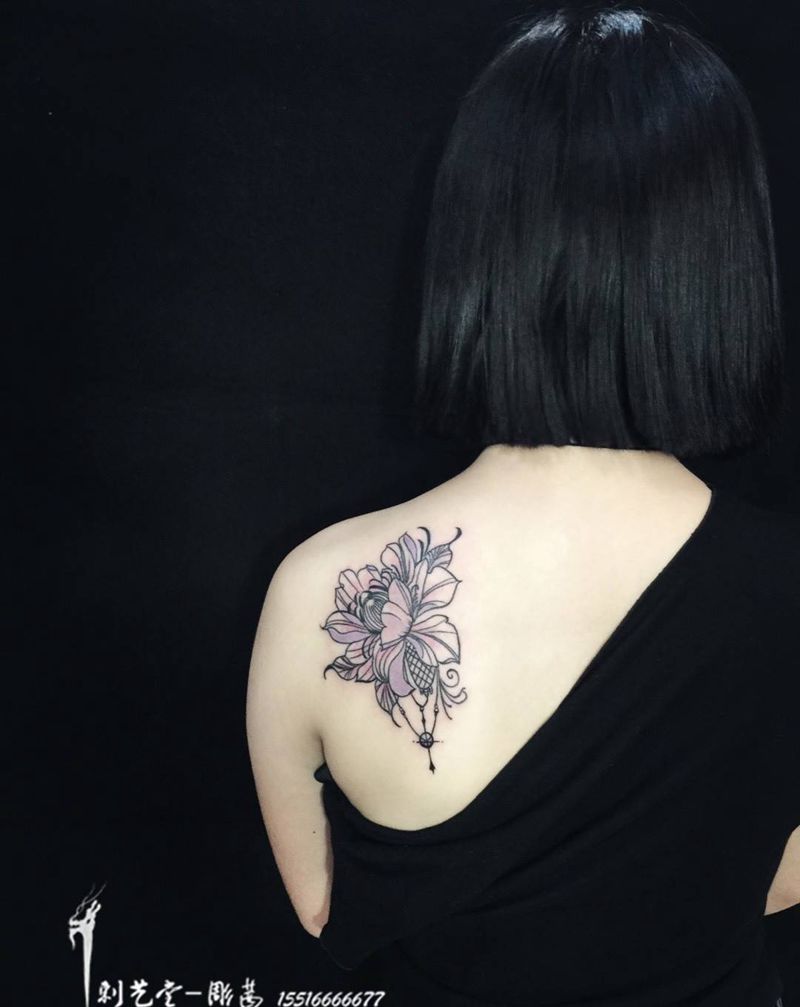 刺艺堂-彫茜作品纹身图片_成品肩部背部清新风景原创人物植物习俗写实纹身图案