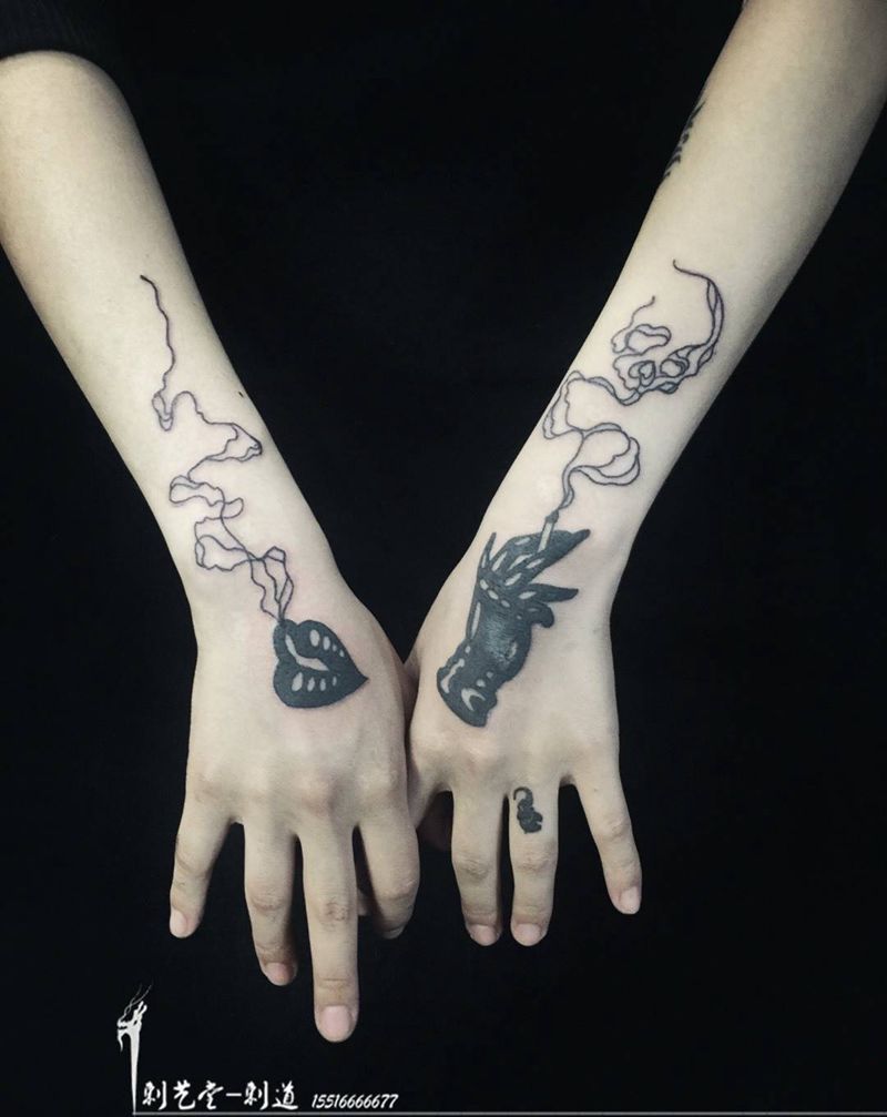 喝完抽一颗 睡吧～纹身图片