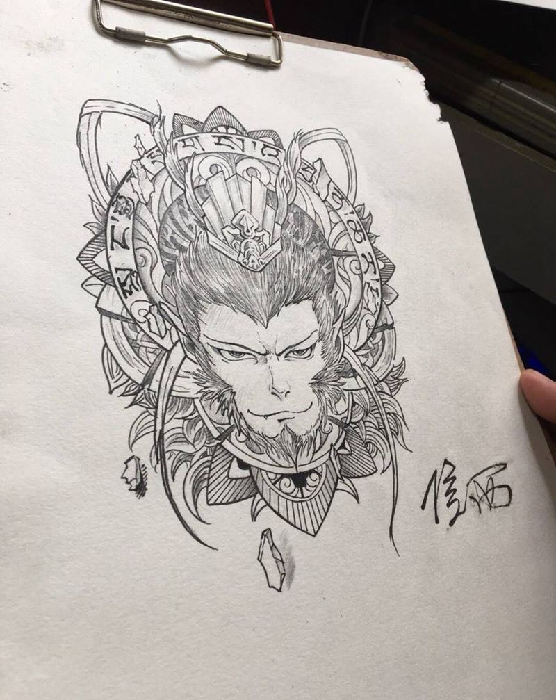 大圣纹身图片_肩部背部手臂腿部清新肖像习俗人物平顶山纹身图案