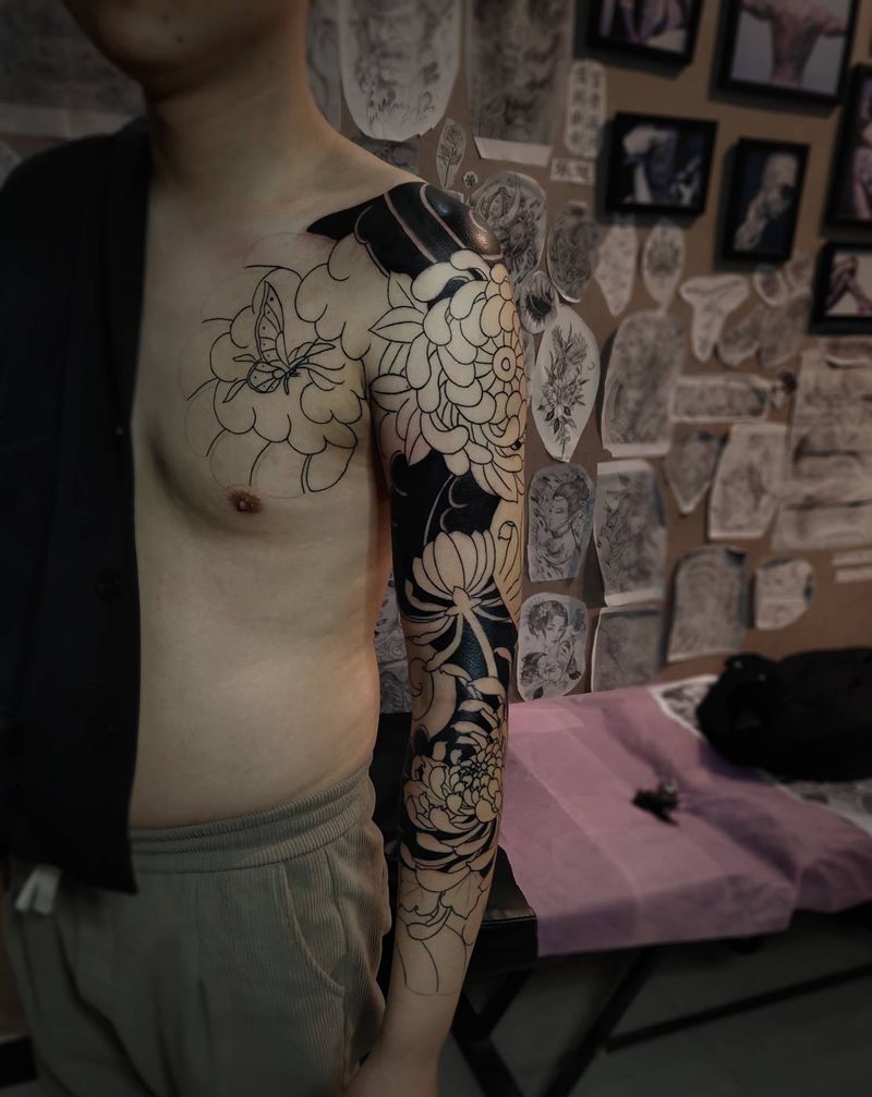 老传统纹身图片_手臂胸部老传统纹身图案