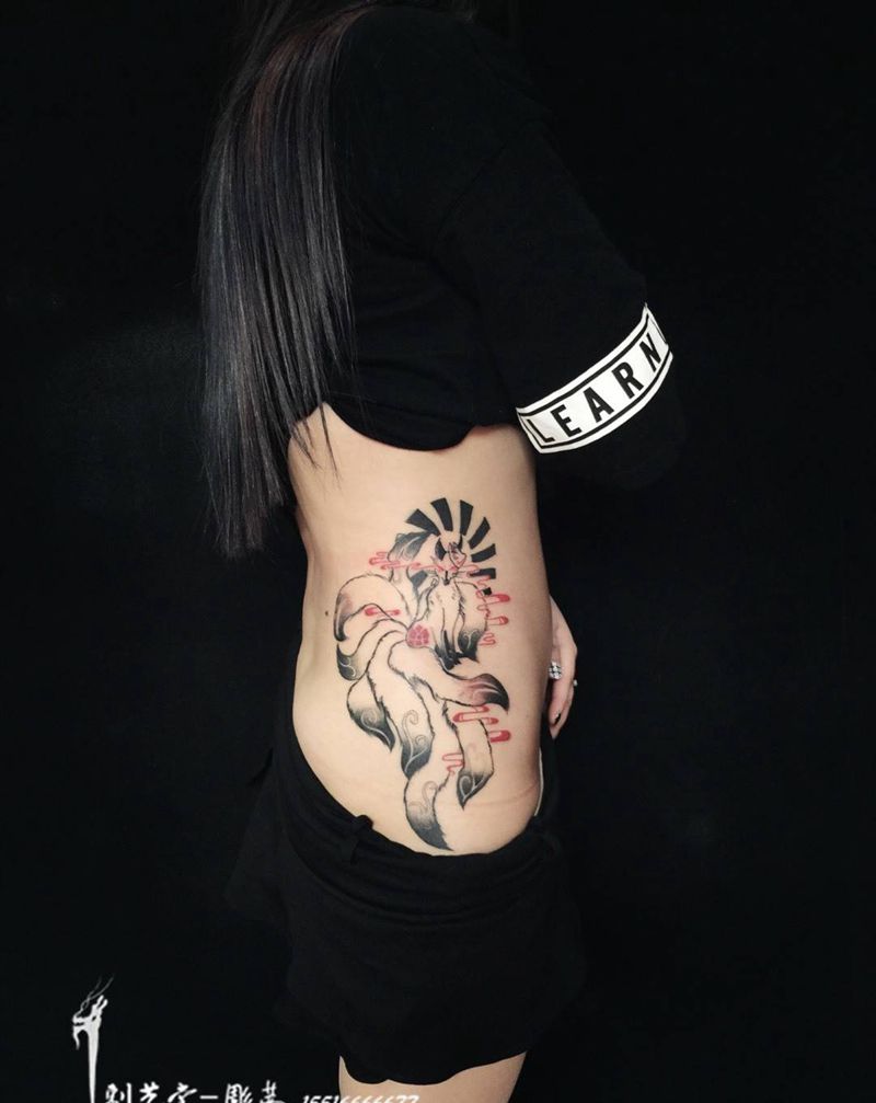 刺艺堂-彫茜作品《九尾灵狐》纹身图片