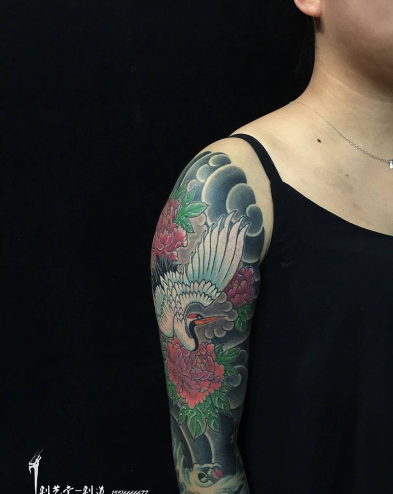 今工 鹤臂～纹身图片_手臂手部成品传统习俗国画动物鬼神原创植物纹身图案