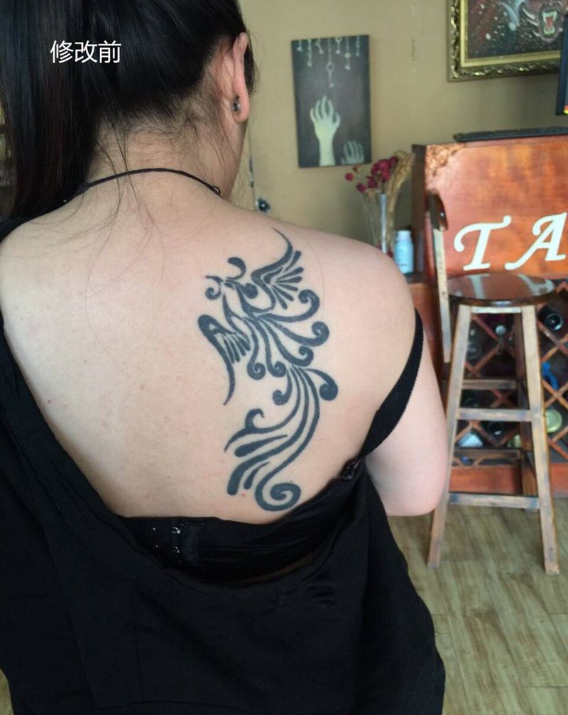 修改纹身图片_成品插画背部欧美清新图腾原创风景纹身图案