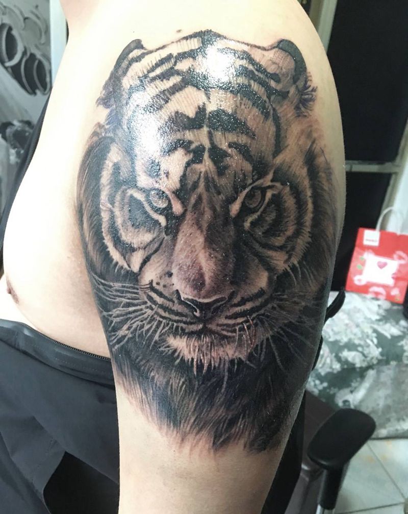 老虎上臂纹身图片