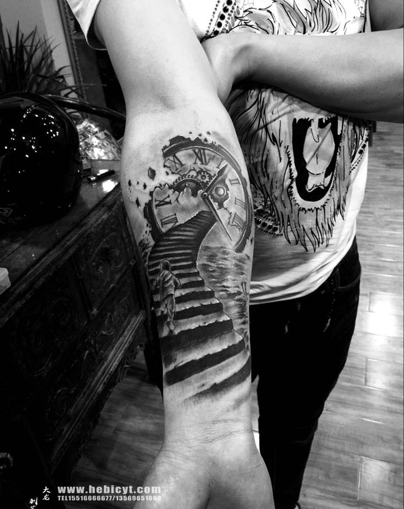 晚安～纹身图片_成品手臂欧美写实人物纹身图案