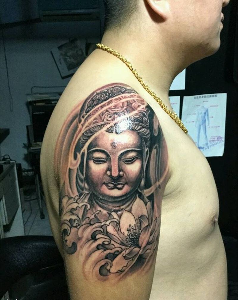 佛像纹身图片_手臂传统肖像鬼神宗教纹身图案