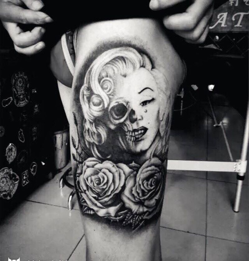 梦露包腿纹身图片