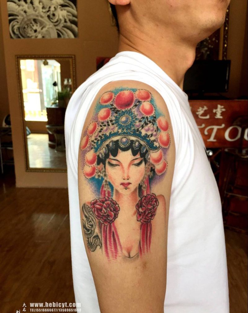 花旦纹身图片_成品手臂肖像写实人物纹身图案