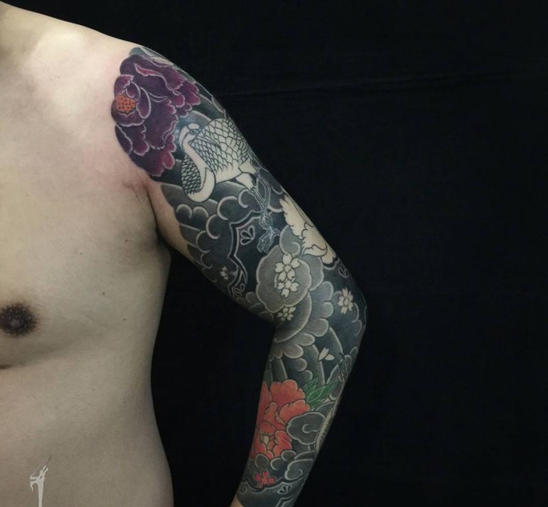 刺艺堂-刺道 原创老派传统花臂作品纹身图片