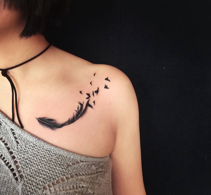 彫茜羽毛作品～纹身图片