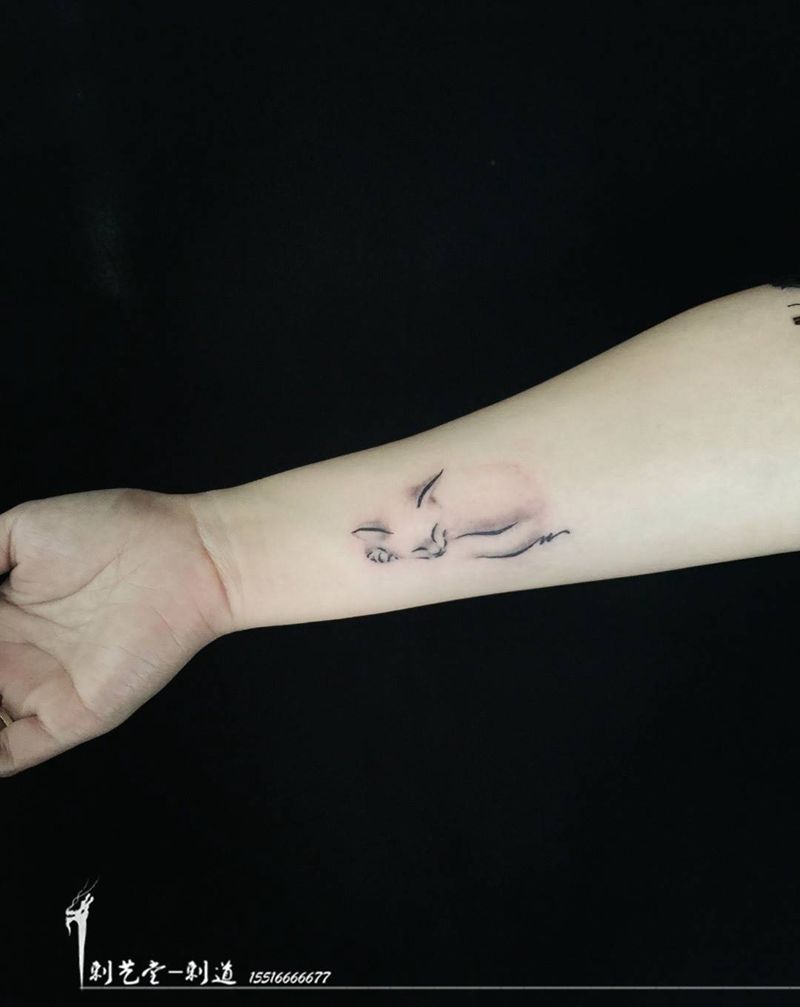 再见喵小姐～[嘿哈]纹身图片_成品手部手臂清新动物风景纹身图案