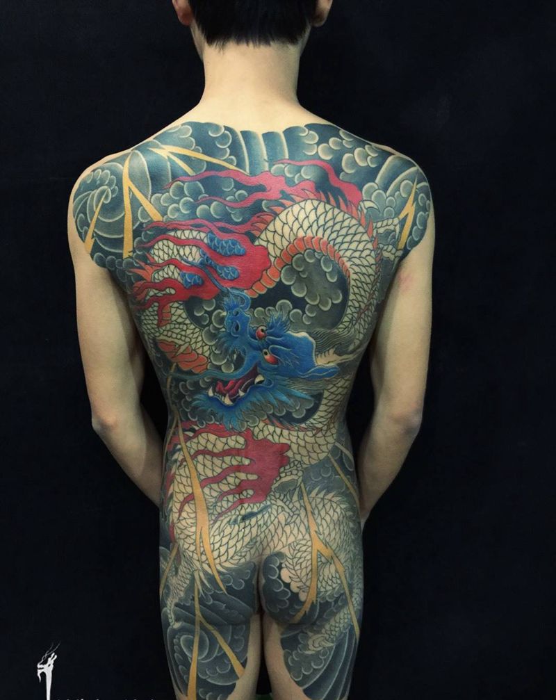 刺艺堂-刺道老师作品纹身图片_成品背部臀部腿部传统习俗鬼神宗教动物图腾纹身图案