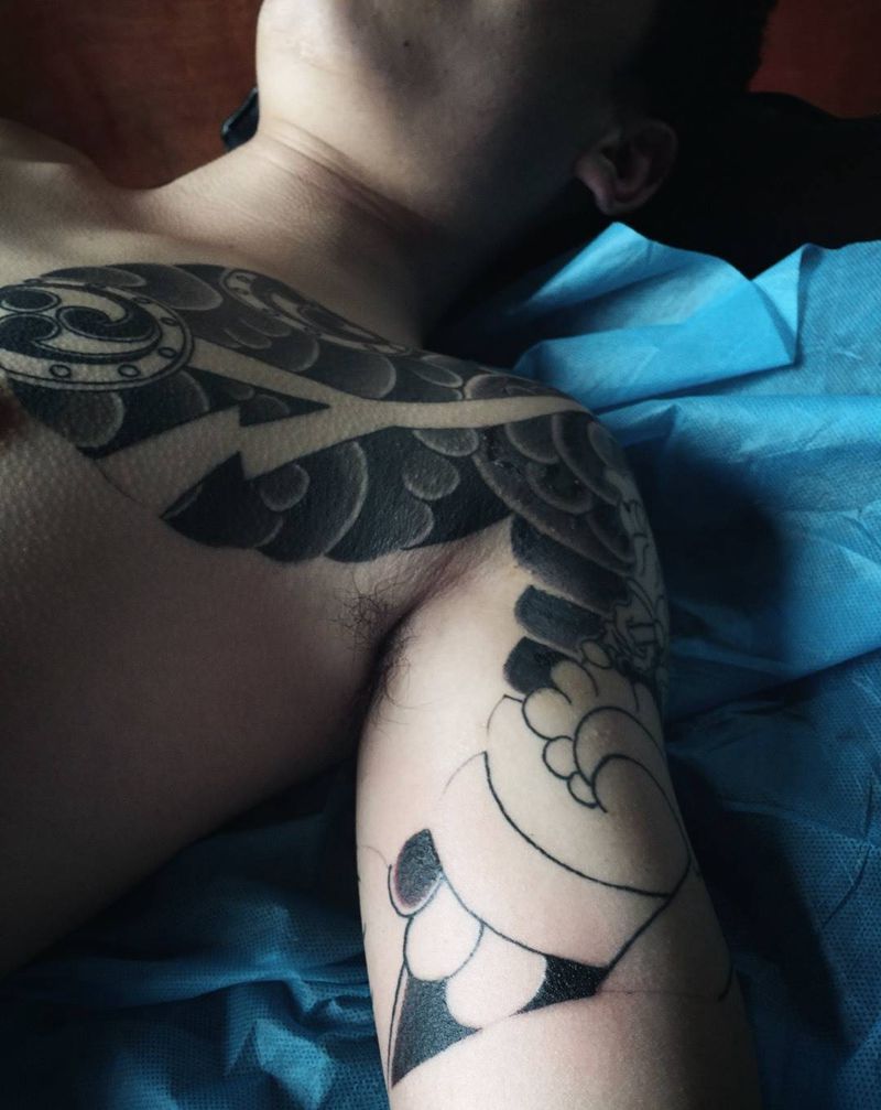 今工掉渣半甲～纹身图片