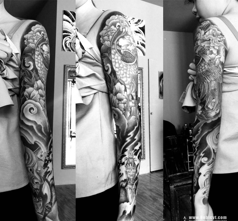 刺花臂的女孩纹身图片_成品手臂传统纹身图案