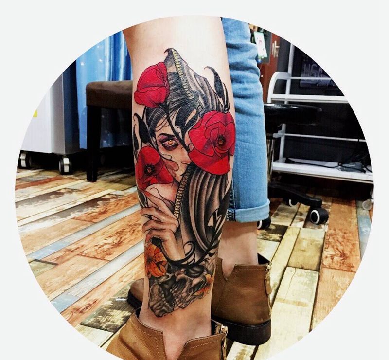 欧美包小腿纹身图片