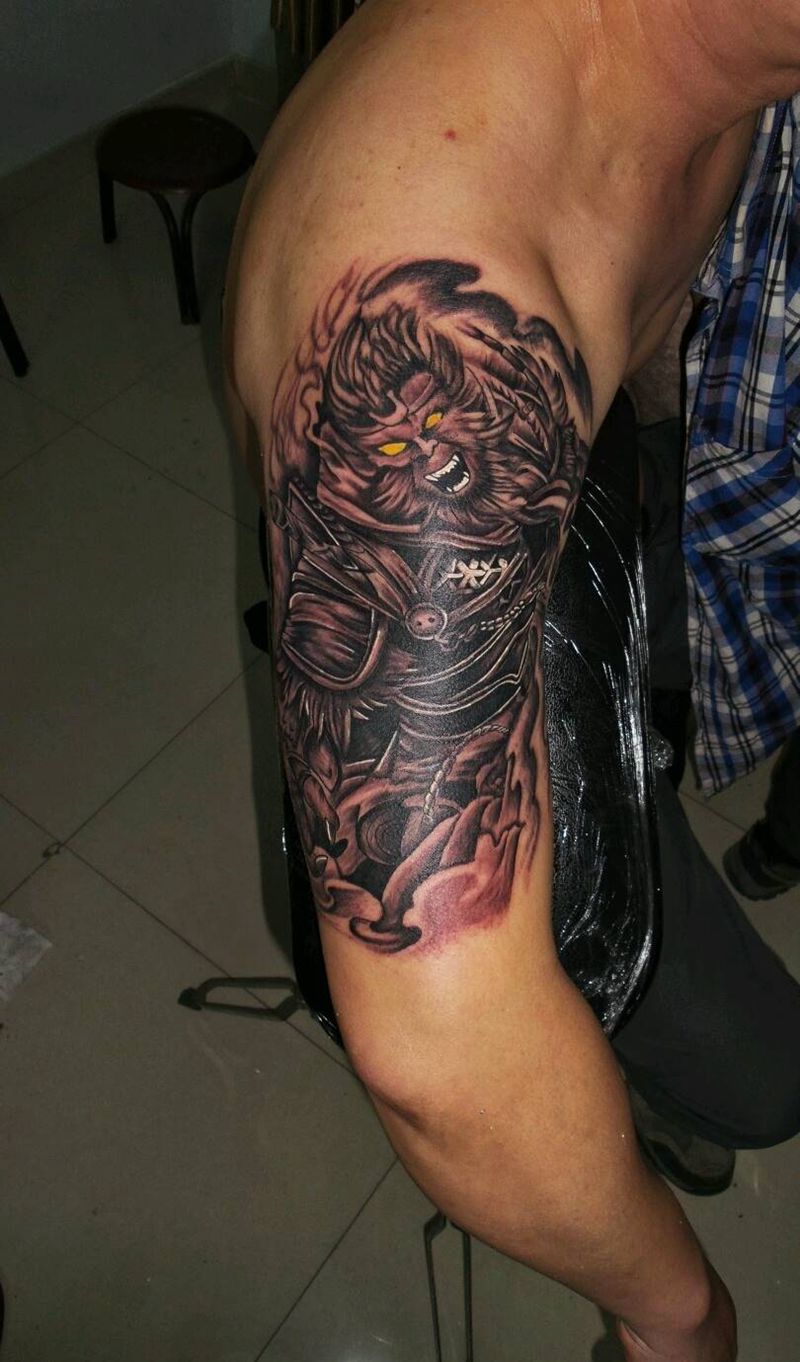 齐天大圣纹身图片_手臂欧美传统人物鬼神宗教斗战胜佛孙悟空成品纹身图案