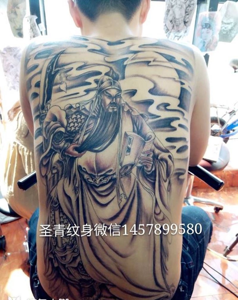 后背关公完成，喜欢的约我纹身图片
