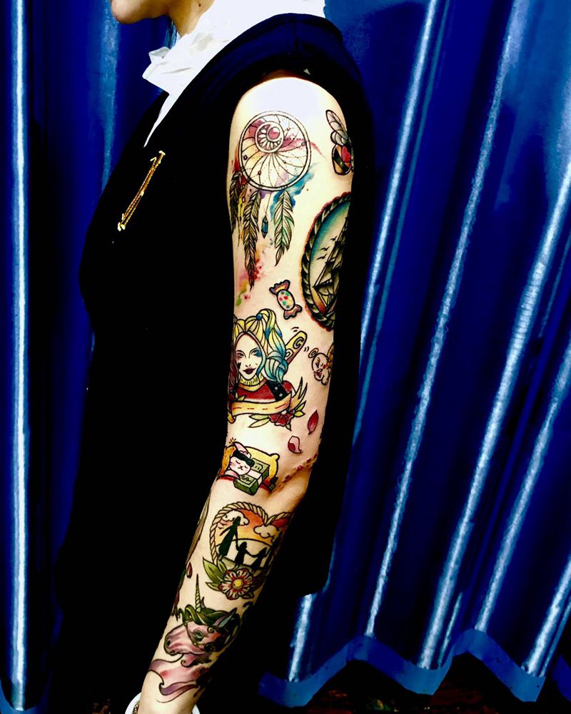 花臂纹身图片_手臂Old SchoolNew School纹身图案