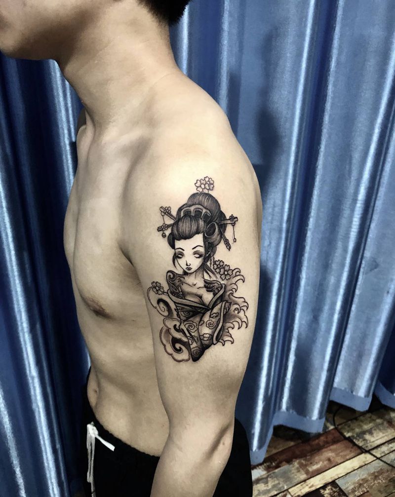 艺妓纹身图片_手臂新传统纹身图案
