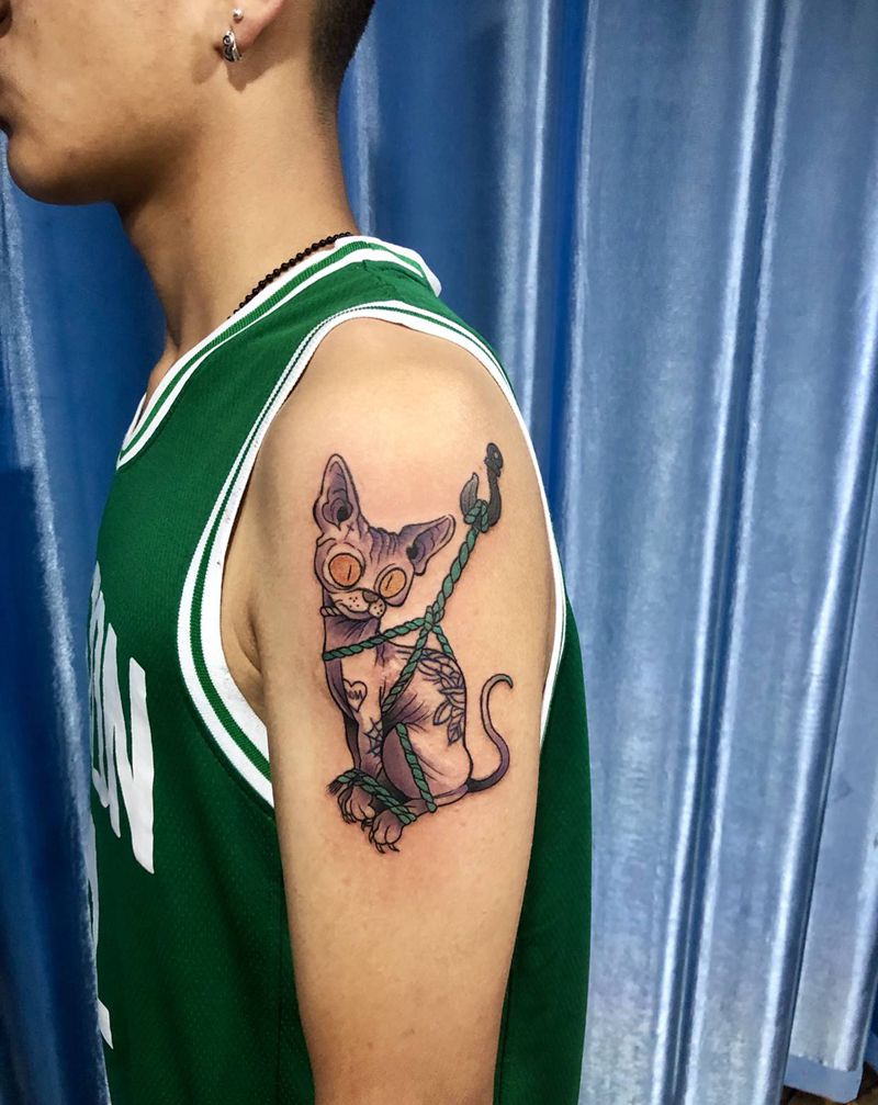 猫纹身图片_手臂New School纹身图案