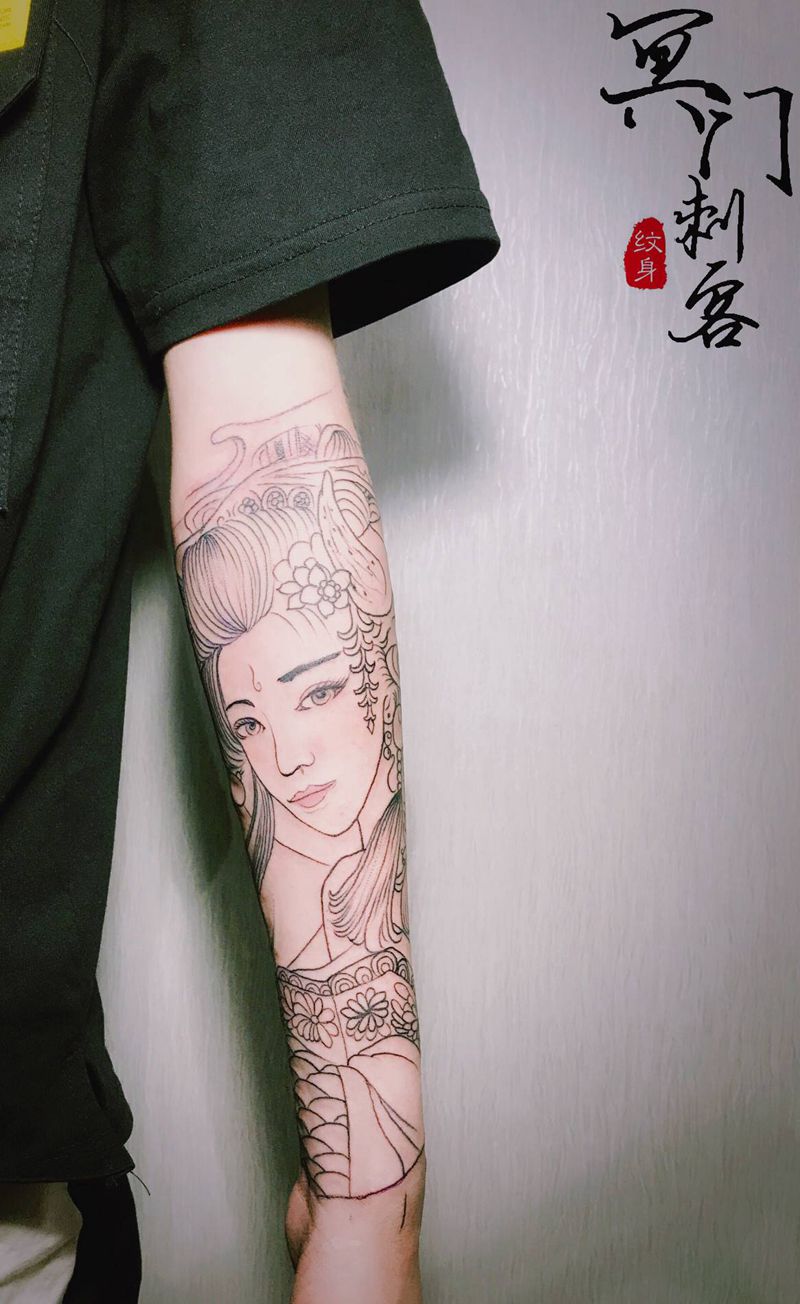 艺伎纹身图片_手臂艺伎纹身图案