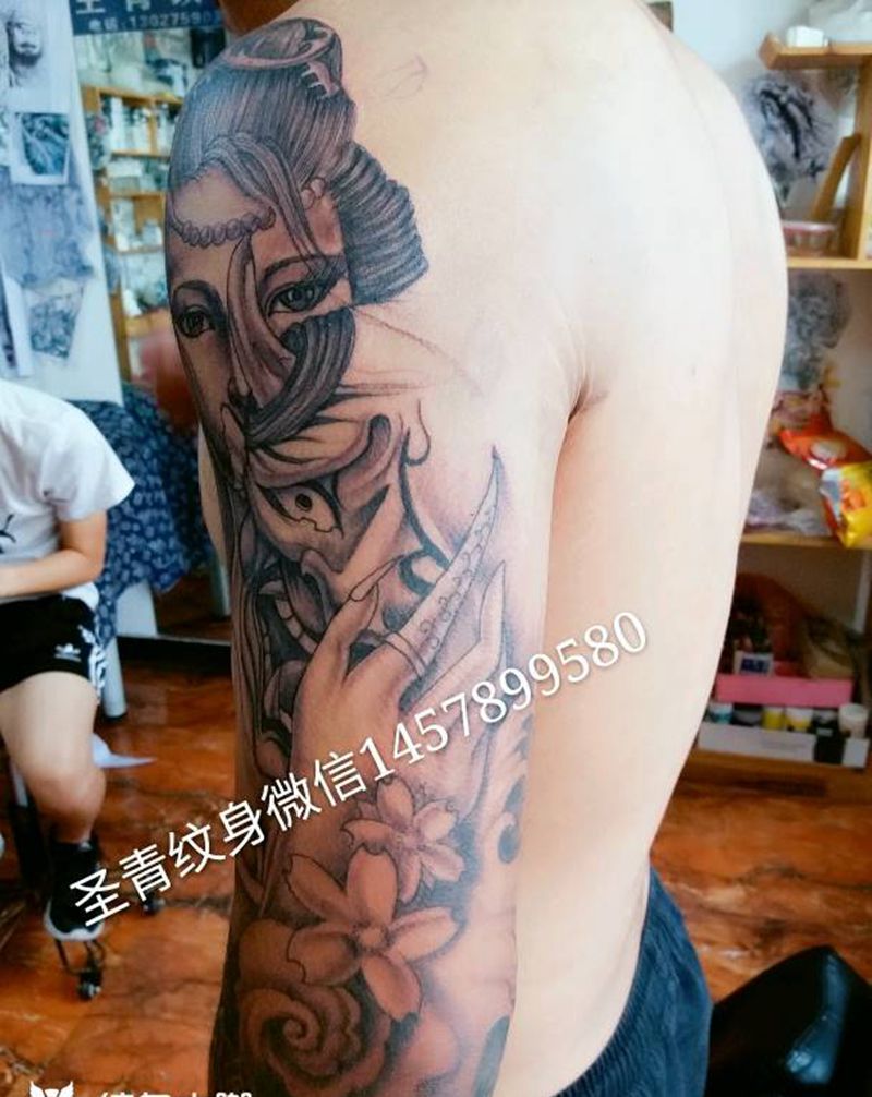 花臂完成喜欢的约我微信纹身图片