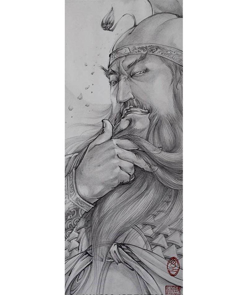 发个原创的关公手稿，雨天刚画的有喜欢的拿走吧纹身图片