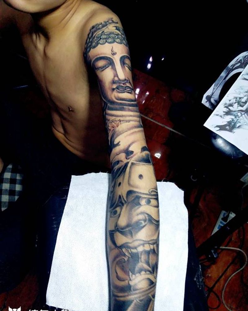 黑灰花臂完成喜欢的约我纹身图片