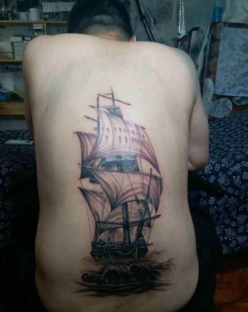 帆船，完成纹身图片