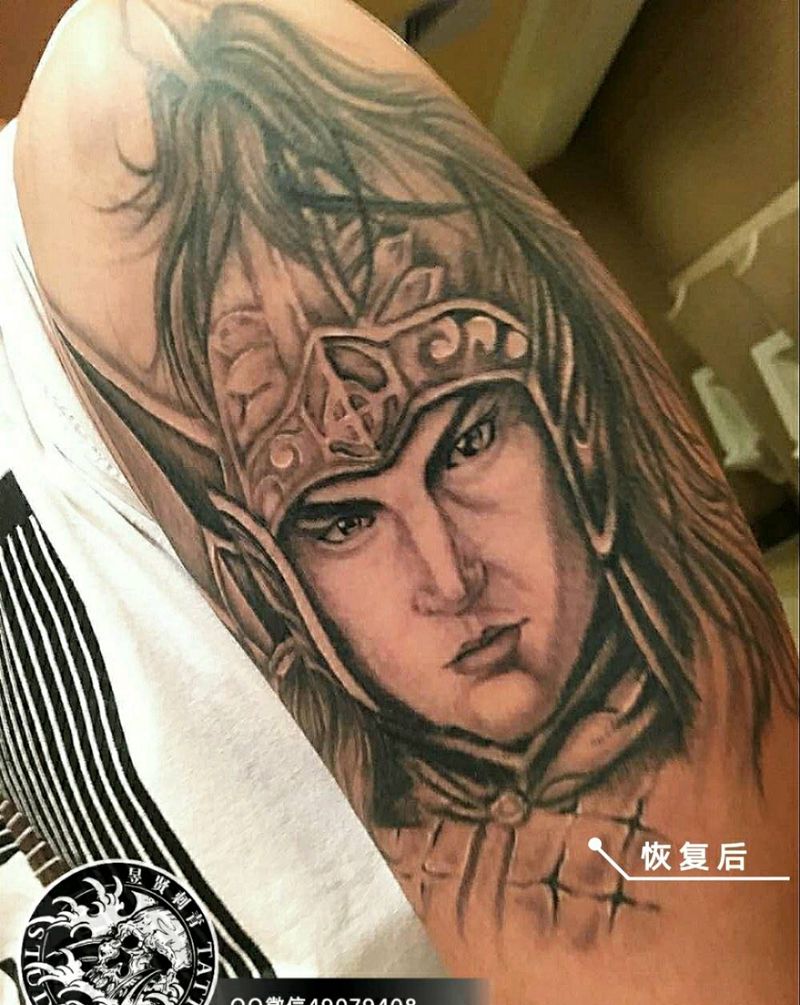 恢复后 赵云纹身图片_肩部背部手臂腿部欧美传统肖像人物赵云成品纹身图案