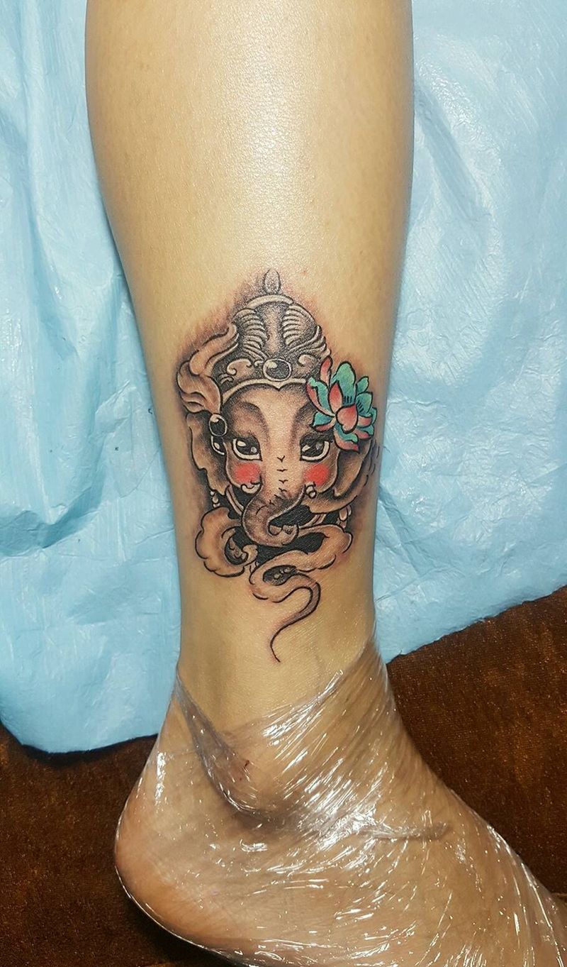 清新小象神纹身图片_肩部胸部腿部传统清新动物鬼神宗教象神成品纹身图案