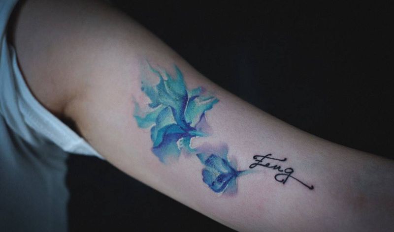 水彩花纹身图片_成品插画手臂欧美清新国画植物静物原创纹身图案