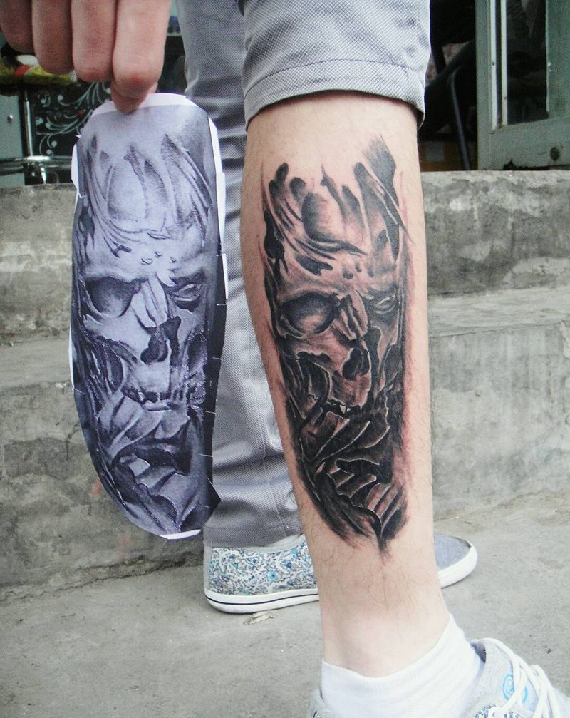 骷髅纹身图片_胸部腹部腰部背部臀部腿部欧美鬼神骷髅成品纹身图案