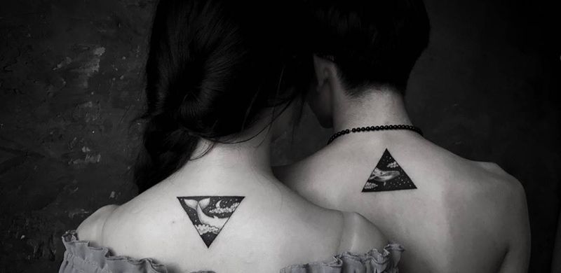 ❤️纹身图片_肩部清新几何情侣纹身图案