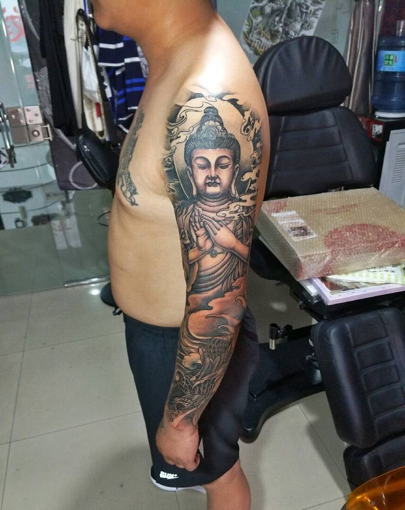 花臂纹身图片_腹部腰部背部手臂腿部传统人物鬼神花臂成品纹身图案