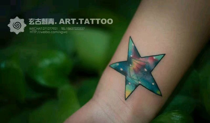 五角星纹身图片_手臂欧美清新贴纸几何字符成品纹身图案