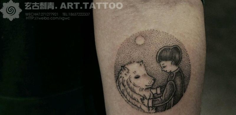 爱犬与宝贝纹身图片_手臂欧美肖像清新几何动物人物静物原创成品纹身图案