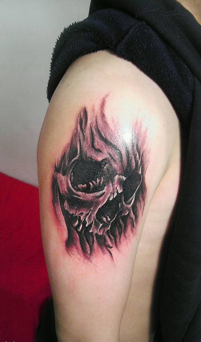 骷髅纹身图片_肩部胸部腰部背部手臂腿部欧美鬼神骷髅成品纹身图案