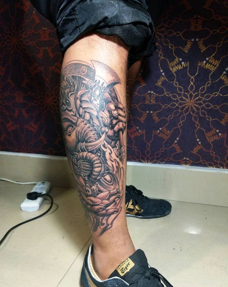 象神纹身图片_腹部腰部背部手臂腿部传统鬼神宗教象神成品纹身图案