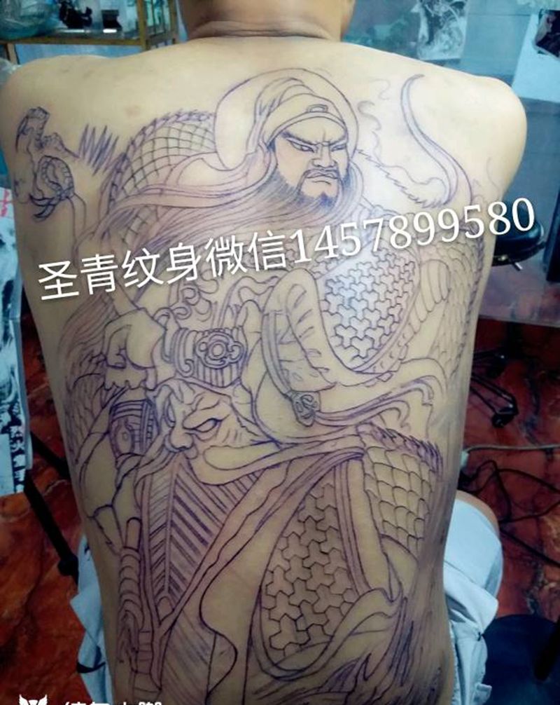 关公线条完成喜欢的约起我微信纹身图片