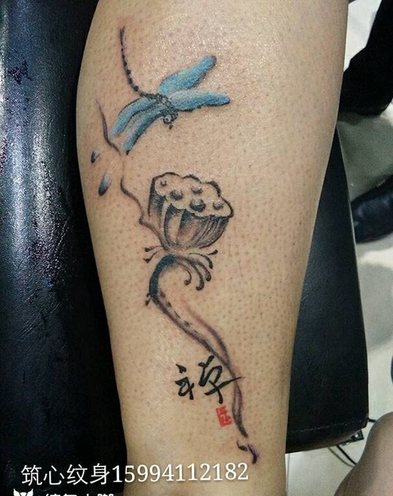 莲蓬和蜻蜓纹身图片